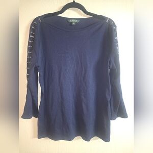 Ralph Lauren Dark Blue Long Sleeve Top with Grommet Detail
